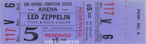 Led Zeppelin Unused Full Concert Ticket San Antonio Texas