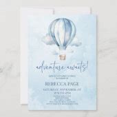 Adventure Awaits Blue Hot Air Balloon Baby Shower Invitation Zazzle