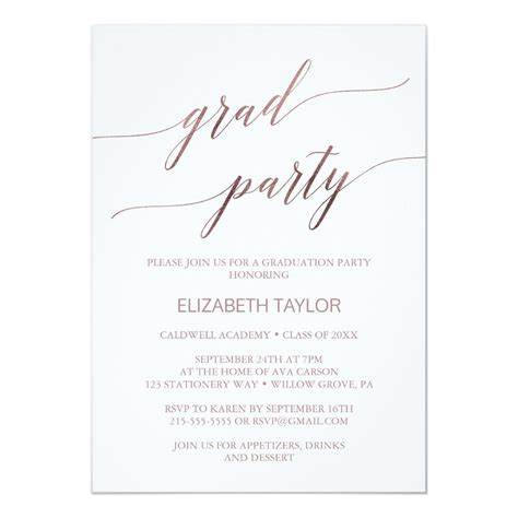 Elegant Rose Gold Calligraphy Graduation Party Invitation Zazzle Graduation Party