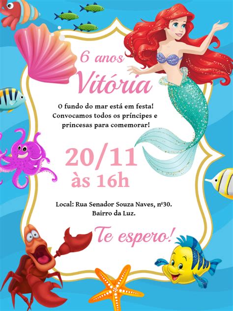 Fazer Convite Online Convite Digital Aniversário Ariel A Pequena Sereia