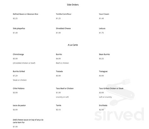 Menu - Fayetteville TN's La Poblanita Mexican Restaurant Bar & Grill