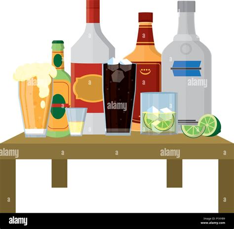 Alcohol Table Bottles Stock Vector Images Alamy