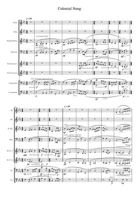 Chamber Winds Colonial Song Percy Grainger Sheet Music For Flute