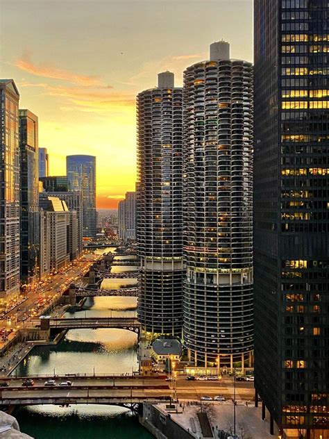 Sunset At The Chicago River - Doorways of Chicago