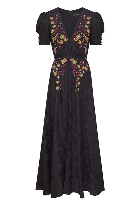 Saloni Lea Floral Embroidered Maxi Dress In Black — Ufo No More