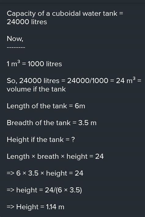 The Capacity Of A Cuboidal Tank Is Litre It Is M Long And M