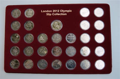 (53) LONDON TRAY 2012 COIN OLYMPIC 50P COINS COLLECTION TRAY + 30 ...