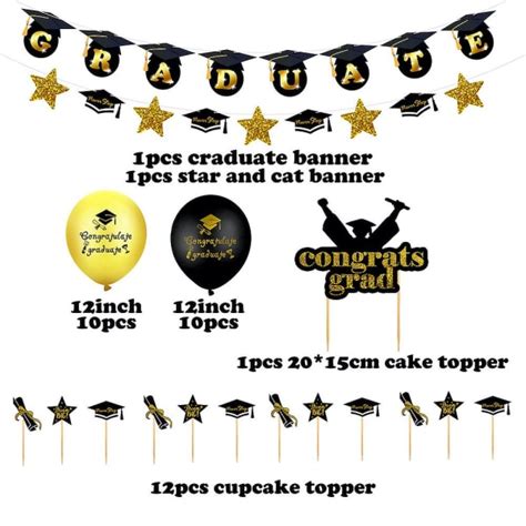 Grattis Examen Ballonger Med Banner Cake Topper Set Festdekoration D