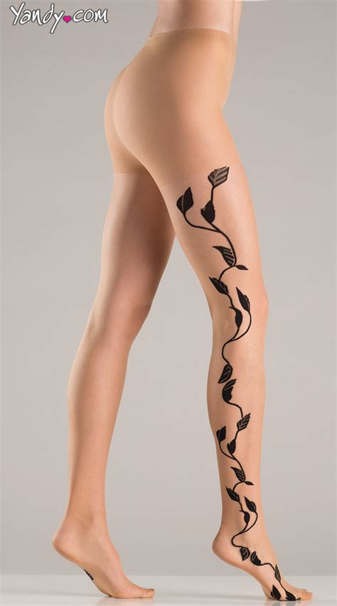 Saleslingerie Nude Pantyhose With Floral Vine Design Saleslingerie