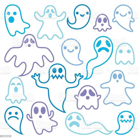 Scary Ghosts Design Halloween Characters Icons Set Stock Illustration