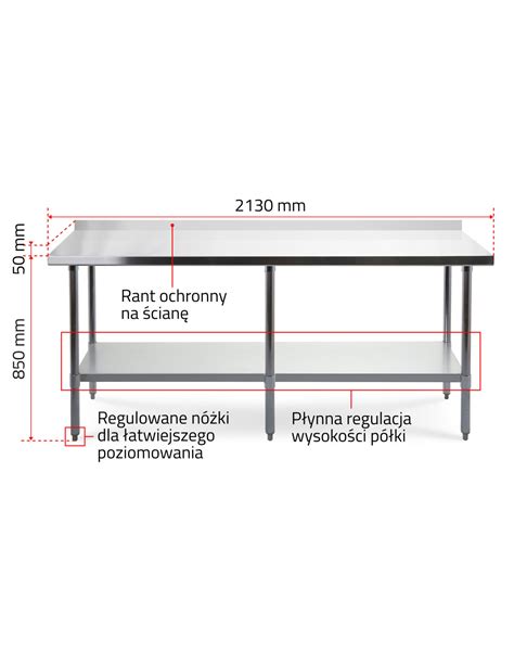 Stół roboczy z rantem przyściennym blat 210x60 cm ze stali nierdzewnej