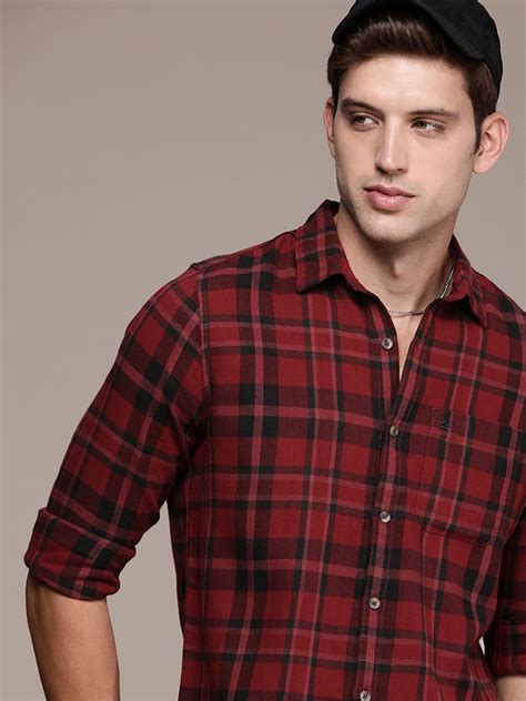 Buy WROGN Men Slim Fit Tartan Checks Pure Cotton Casual Shirt Shirts