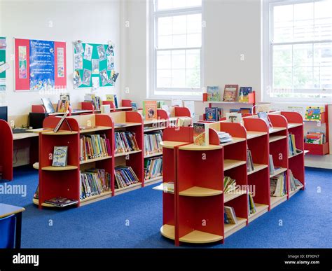 Modern School library, Primary School, London UK Stock Photo - Alamy