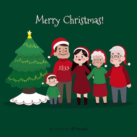 Escena De Familia En Navidad Dibujada A Mano Vector Gratis