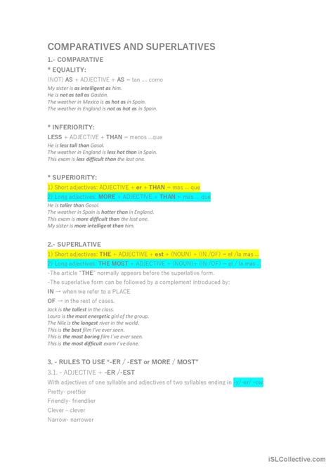 COMPARATIVES AND SUPERLATIVES Français FLE fiches pedagogiques pdf doc