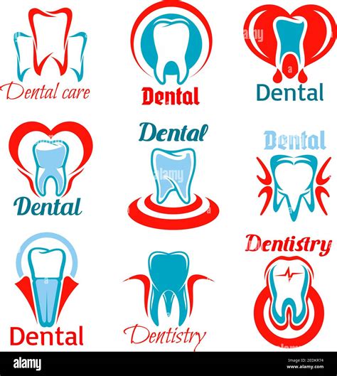 Odontología Emblemas Conjunto De Iconos De Dientes Estomatología Y Consultorio Odontológico