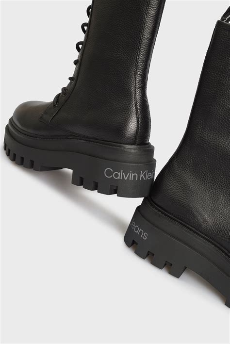 Женские черные кожаные ботинки FLATFORM Calvin Klein Jeans YW0YW00843 ...