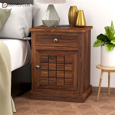 Irene Wooden Bedside Table With Storage Natural Finish Decornation