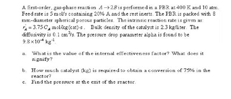 Solved A First Order Gas Phase Reaction A → 2b Is Performed