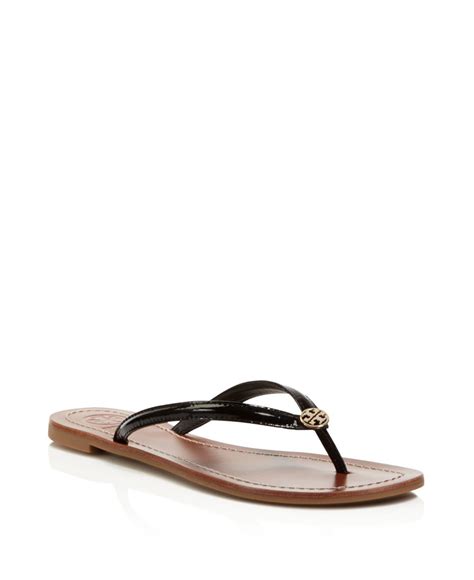 Tory Burch Terra Thong Patent Leather Flip Flop Sandals In Black Lyst