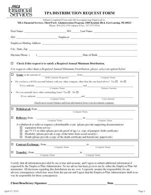 Fillable Online Tpa Distribution Request Form Myglpagent Fax Email