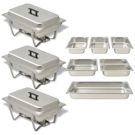 Vidaxl Chafing Dish Set 3 Piece Stainless Steel Food Warmer Food Pan