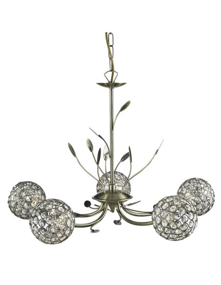 Searchlight Bellis II Ceiling 5 Light Pendant Antique Brass Clear Glass