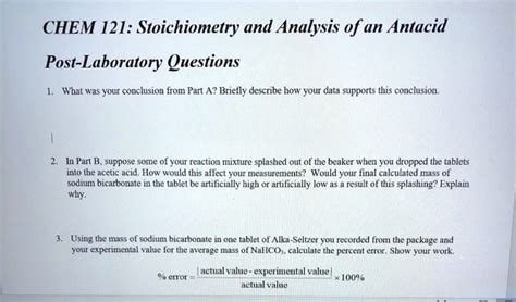 Solved Chem Stoichiometry And Analysis Of An Antacid Post