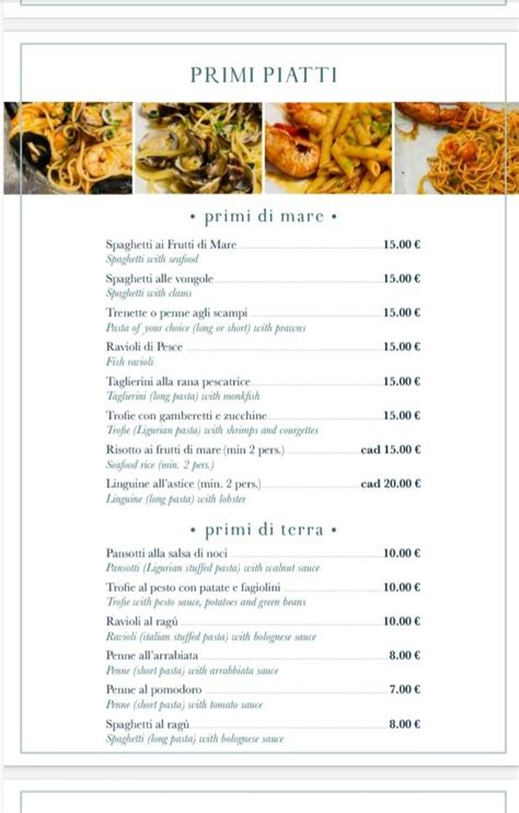 Menu Da Ristorante Pizzeria Lo Scoglio Di Cavi Lavagna