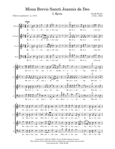 Missa Brevis Sancti Joannis De Deo I Kyrie Haydn Sheet Music For