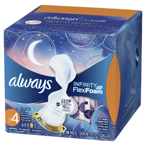 Always Infinity Size 4 Overnight Pads With Wings Unscented 14 Count