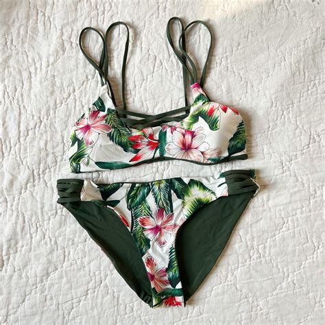 Tropical Print Bikini Size M In Top And L In Depop