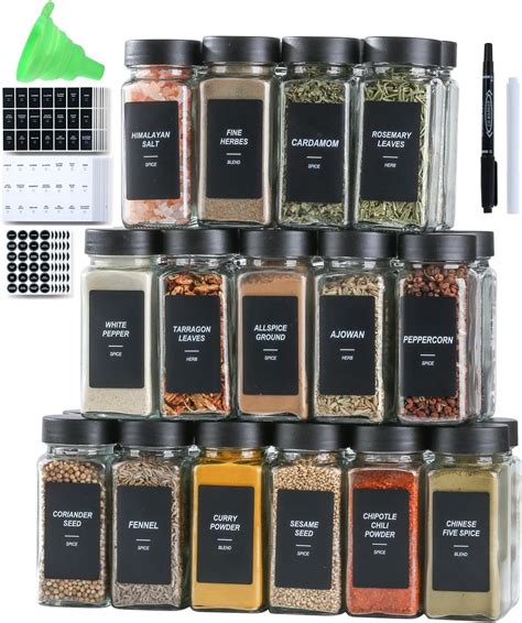 Jarxsun 4oz Black Glass Empty Spice Jars With Label 24 Pcs Spice Containers With