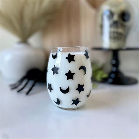 Black Moon Star Glass Stemless Wine Glass 15oz Witchy Etsy