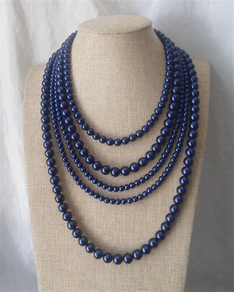 Navy Blue Pearl Necklaces Wedding Necklacepearl Necklace 5 Etsy