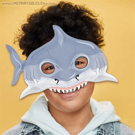 Shark Printable Mask Halloween Costume Fish Pool Party Beach Etsy In