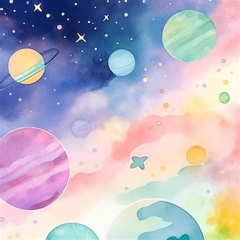 Uma Pintura Em Aquarela De Planetas Um Fundo Rosa Foto Premium