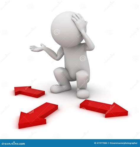 Uomo 3d Che Pensa E Che Confonde Con Tre Frecce Rosse Illustrazione di