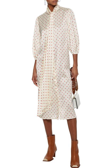 Ganni Pussy Bow Polka Dot Stretch Silk Satin Midi Dress The Outnet