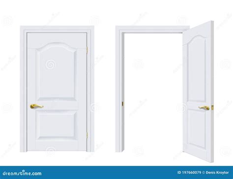 Two White Classic Doors Open And Closed Stock Vector Illustration Of