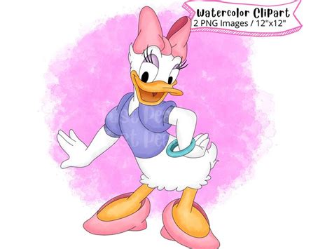 Daisy Duck Hand Drawn Watercolor Clipart Cute Cartoon Illustration