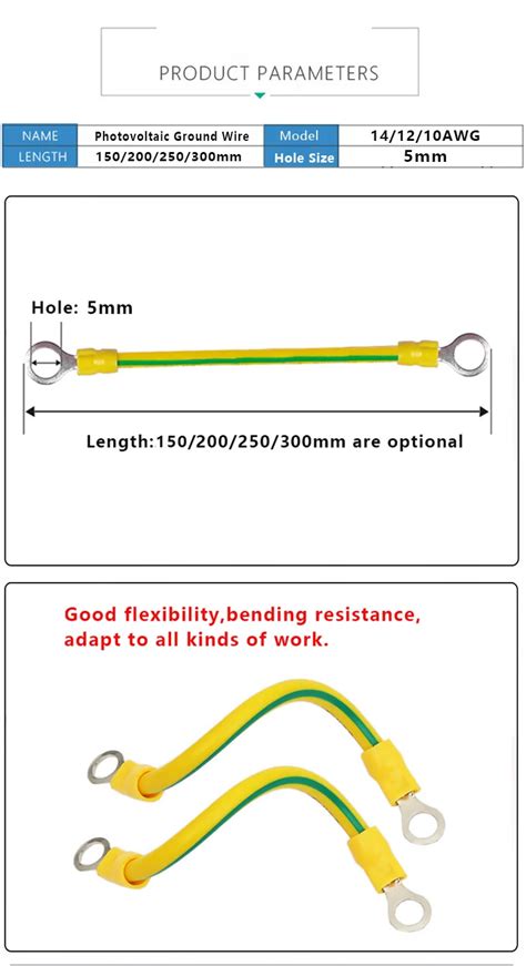 Pcs Bvr Solar Photovoltaic Ground Wire With Terminal Awg