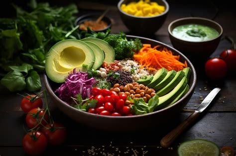 Premium Ai Image Colorful Vegan Buddha Bowl With Fresh Veggies