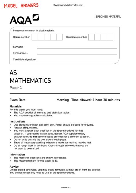 Aqa As Mathematics Paper Browsegrades