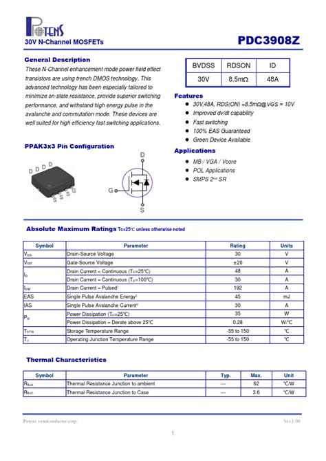 Pdc Z Mosfets Datasheet Distribuidor Stock Y Mejor Precio