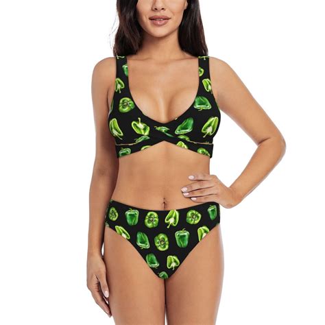 Bathing Suit For Women Bell Pepper Green High Waisted Bikini Set Bathing Suit Cross Lace Up