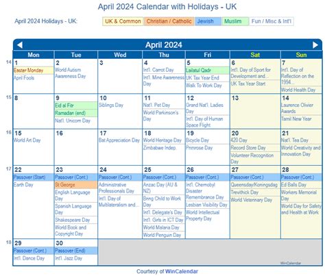 April 2024 Calendar With Holidays In Uk Colly Selena