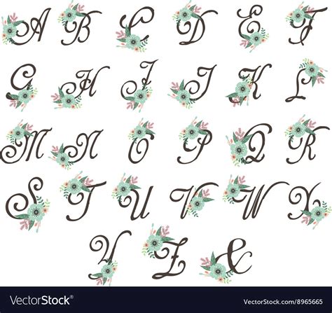 Floral Monogram Set Flowers Alphabet Wedding Font Vector Image