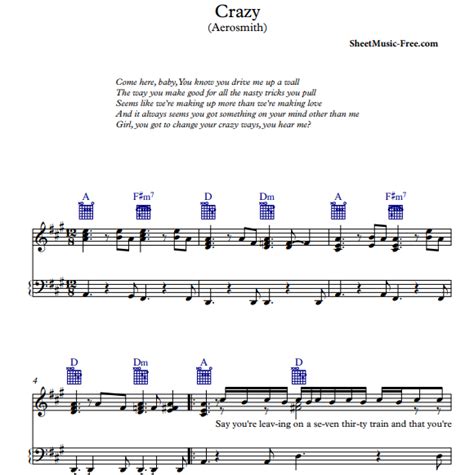 Aerosmith - Crazy Free Sheet Music PDF for Piano | The Piano Notes