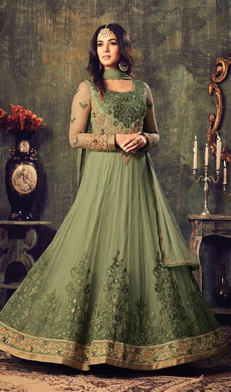 SONAL CHAUHAN GREEN COLOR NET DESIGNER ANARKALI SUIT Pakistani